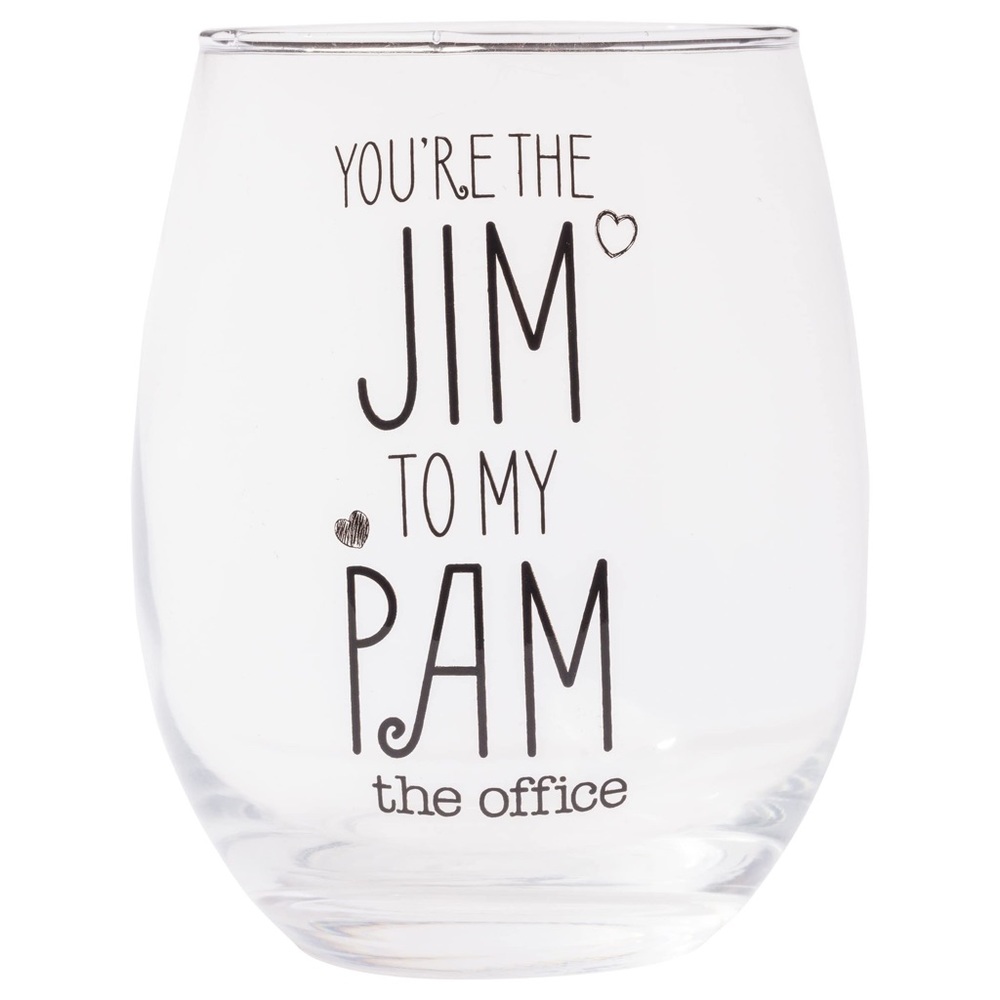 NWT 20oz. Stemless Glass THE OFFICE "You're the Jim to my Pam"🍷